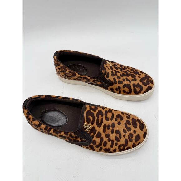 LRL Ralph Lauren Ria III Leopard Cheetah Print Slip On Leather Sneaker Women's 7 - Picture 2 of 8